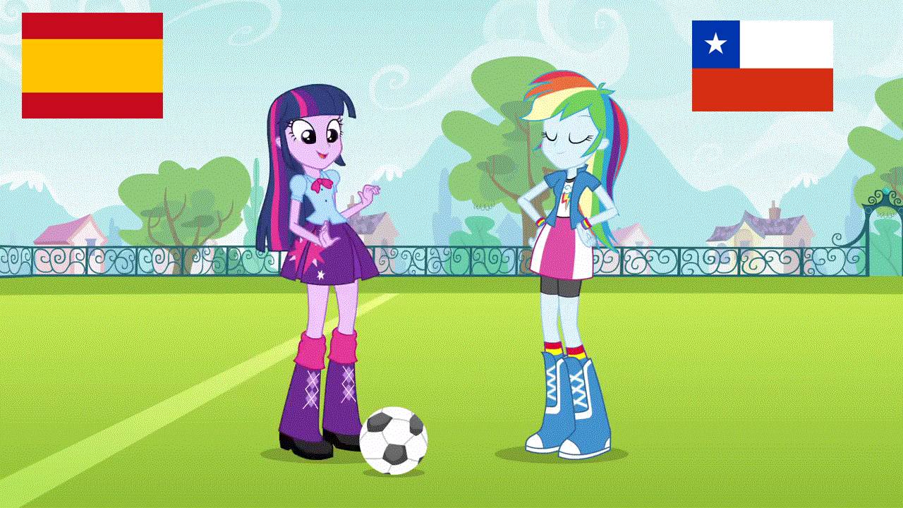 Size: 1280x720 | Tagged: safe, edit, edited screencap, screencap, character:rainbow dash, character:twilight sparkle, equestria girls:equestria girls, g4, my little pony: equestria girls, my little pony:equestria girls, animated, chile, football, goal, spain, world cup