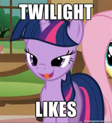 Size: 292x320 | Tagged: safe, edit, edited screencap, screencap, character:twilight sparkle, episode:a bird in the hoof, g4, my little pony: friendship is magic, caption, cropped, image macro, licking, solo focus, tongue out