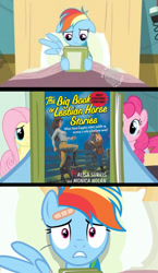 Size: 580x1000 | Tagged: safe, edit, edited screencap, screencap, character:rainbow dash, episode:read it and weep, g4, my little pony: friendship is magic, comic, female, hub logo, lesbian, meme, reading, reading rainbow, screencap comic, the big book of lesbian horse stories