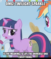 Size: 1494x1743 | Tagged: safe, edit, edited screencap, screencap, character:twilight sparkle, episode:fall weather friends, g4, my little pony: friendship is magic, 42, cropped, hitchhiker's guide to the galaxy, meme, omg, running of the leaves, turtle