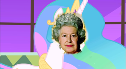 Size: 849x469 | Tagged: safe, edit, edited screencap, screencap, character:princess celestia, 1000 hours in ms paint, ms paint, queen elizabeth ii