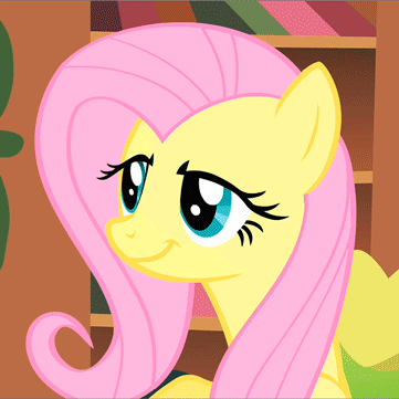 Size: 361x361 | Tagged: safe, edit, edited screencap, screencap, character:fluttershy, species:pegasus, species:pony, episode:a bird in the hoof, g4, my little pony: friendship is magic, always works, animated, artifact, bad poker face, book, bookcase, bookshelf, breaking the fourth wall, cropped, cute, dialogue, dreamworks face, exclamation point, faec, female, first edited screencap on derpibooru, gif, grin, image macro, looking at you, mare, meme, one of the first, raised eyebrow, second image macro on derpibooru, shyabetes, smiling, smirk, solo, surprised, talking, text
