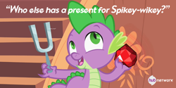 Size: 698x349 | Tagged: safe, edit, edited screencap, official, screencap, character:spike, species:dragon, episode:secret of my excess, g4, my little pony: friendship is magic, fire ruby, hubble, male, ruby, solo, the hub, tuning fork