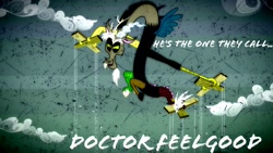 Size: 1280x720 | Tagged: safe, edit, edited screencap, screencap, character:discord, episode:the return of harmony, g4, my little pony: friendship is magic, dr. feelgood, lyrics, male, marionette, motley crue, music, photoshop, puppet, solo, wires
