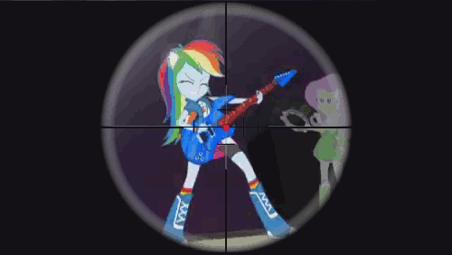 Size: 500x282 | Tagged: safe, edit, edited screencap, screencap, character:fluttershy, character:rainbow dash, character:sunset shimmer, equestria girls:rainbow rocks, g4, my little pony: equestria girls, my little pony:equestria girls, animated, crosshair, sniper, tackle