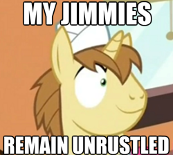 Size: 624x560 | Tagged: safe, edit, edited screencap, screencap, character:donut joe, species:pony, species:unicorn, episode:mmmystery on the friendship express, g4, my little pony: friendship is magic, image macro, jimmies, male, solo, stallion