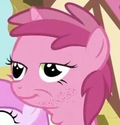Size: 355x369 | Tagged: safe, edit, edited screencap, screencap, character:piña colada, character:ruby pinch, species:pony, species:unicorn, episode:the cutie pox, g4, my little pony: friendship is magic, acne, adam's apple, cropped, cute, faec, female, filly, jaded pinch, neckbeard, pinchybetes, swallowing