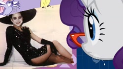 Size: 1280x720 | Tagged: safe, edit, edited screencap, screencap, character:rarity, species:bird, episode:suited for success, g4, my little pony: friendship is magic, clothing, dress, janet majors, little black dress, shock treatment