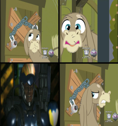Size: 1307x1389 | Tagged: safe, edit, edited screencap, screencap, character:cranky doodle donkey, species:donkey, episode:a friend in deed, g4, my little pony: friendship is magic, hub logo, meme, metroid, metroid: other m