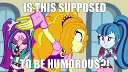 Size: 1366x768 | Tagged: safe, edit, edited screencap, screencap, character:adagio dazzle, character:aria blaze, character:sonata dusk, equestria girls:rainbow rocks, g4, my little pony: equestria girls, my little pony:equestria girls, everyone steals tirek's meme, exploitable meme, gem, is this supposed to be humorous, meme, siren gem, the dazzlings