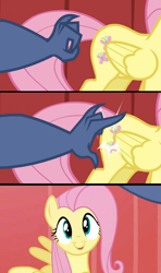 Size: 1280x2160 | Tagged: safe, edit, screencap, character:fluttershy, character:iron will, episode:putting your hoof down, g4, my little pony: friendship is magic, butt touch, comic, flutterbutt, plot, screencap comic, smiling, wingboner