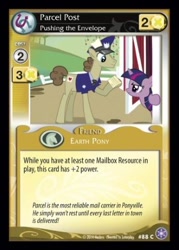 Size: 344x480 | Tagged: safe, edit, edited screencap, screencap, character:post haste, character:twilight sparkle, episode:the last roundup, g4, my little pony: friendship is magic, ccg, duo, enterplay, mailpony