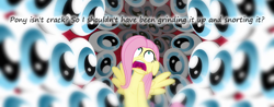 Size: 1280x501 | Tagged: safe, edit, edited screencap, screencap, character:fluttershy, episode:hurricane fluttershy, g4, my little pony: friendship is magic, crack, insane pony thread, text