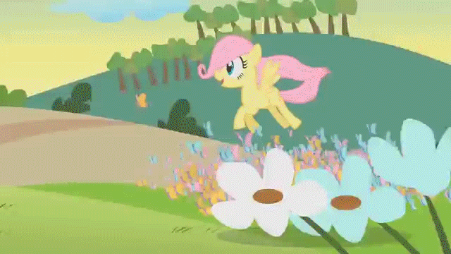 Size: 640x360 | Tagged: safe, edit, edited screencap, screencap, character:fluttershy, species:bird, species:rabbit, episode:the cutie mark chronicles, g4, my little pony: friendship is magic, animated, blank flank, butterfly, eye reflection, female, filly, filly fluttershy, flutterwonder, flying, reflection, so many wonders, solo, younger