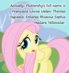 Size: 680x720 | Tagged: safe, edit, edited screencap, screencap, character:fluttershy, episode:friendship is magic, g4, my little pony: friendship is magic, acronym, female, insane pony thread, overly long name, solo