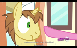Size: 1280x800 | Tagged: safe, edit, edited screencap, screencap, character:donut joe, character:pinkie pie, species:earth pony, species:pony, episode:mmmystery on the friendship express, g4, my little pony: friendship is magic, caption, male, out of context, stallion, youtube caption