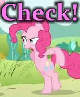 Size: 165x199 | Tagged: safe, edit, edited screencap, screencap, character:pinkie pie, episode:putting your hoof down, g4, my little pony: friendship is magic, animated, bipedal, cropped, image macro, pink text, swag