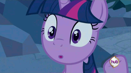Size: 500x281 | Tagged: safe, edit, edited screencap, screencap, character:twilight sparkle, episode:a canterlot wedding, g4, my little pony: friendship is magic, animated, big smile, crystal caverns, eye shimmer, female, grin, hub logo, loop, reversed, smiling, solo