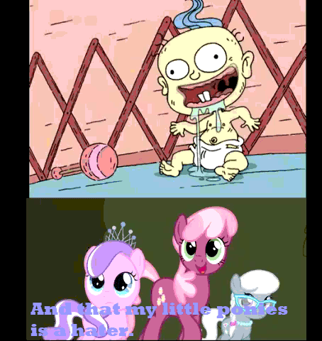 Size: 454x480 | Tagged: safe, edit, edited screencap, screencap, character:cheerilee, character:diamond tiara, character:silver spoon, episode:the return of harmony, g4, my little pony: friendship is magic, animated, comic, drool, hater, parody, rugrats, the fairly oddparents