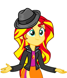 Size: 700x811 | Tagged: safe, edit, edited screencap, screencap, character:sunset shimmer, equestria girls:rainbow rocks, g4, my little pony: equestria girls, my little pony:equestria girls, background removed, clothing, edited edit, fedora, female, hat, scrunchy face, simple background, solo, transparent background