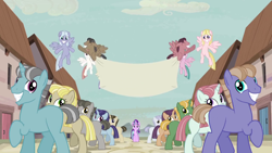 Size: 1280x720 | Tagged: safe, edit, edited screencap, screencap, character:starlight glimmer, episode:the cutie map, g4, my little pony: friendship is magic, blank flank, equal town banner, equal town banner meme, exploitable, exploitable meme, group shot, in our town, meme, s5 starlight, template