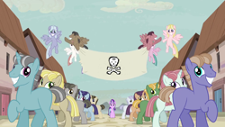 Size: 1280x720 | Tagged: safe, edit, edited screencap, screencap, episode:the cutie map, g4, my little pony: friendship is magic, blank flank, equal town banner, equal town banner meme, exploitable meme, jolly roger, meme, pirate