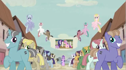 Size: 1288x721 | Tagged: safe, edit, edited screencap, screencap, character:princess cadance, character:starlight glimmer, character:twilight sparkle, character:twilight sparkle (alicorn), species:alicorn, species:pony, episode:the cutie map, g4, my little pony: friendship is magic, bedroom eyes, discovery family logo, equal town banner, equal town banner meme, exploitable meme, female, group shot, in our town, mare, meme, pregnant