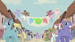 Size: 1920x1080 | Tagged: safe, edit, screencap, character:flam, character:flim, character:starlight glimmer, episode:the cutie map, g4, my little pony: friendship is magic, equal town banner meme