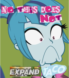 Size: 738x834 | Tagged: safe, edit, edited screencap, screencap, character:sonata dusk, equestria girls:rainbow rocks, g4, my little pony: equestria girls, my little pony:equestria girls, :c, dialogue, do not want, expand dong, exploitable meme, faec, female, image macro, meme, no this does not expand dong, solo, sonataco