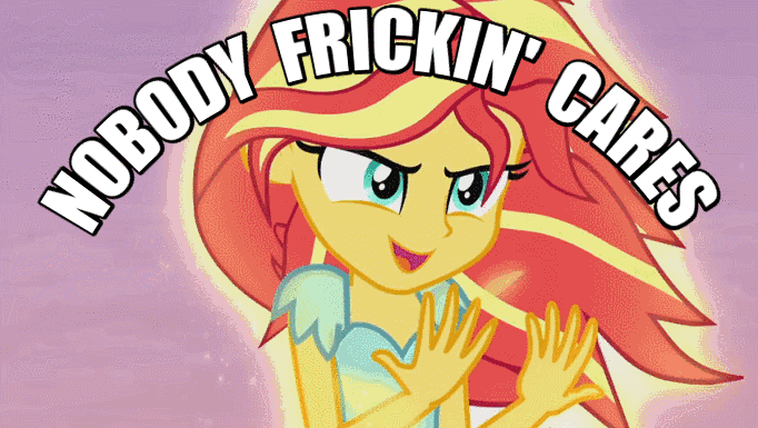 Size: 682x385 | Tagged: safe, edit, edited screencap, screencap, character:sunset shimmer, episode:my past is not today, g4, my little pony: equestria girls, my little pony:equestria girls, animated, fiery wings, image macro, meme, nobody cares, reaction image, song, spoiler, sunset phoenix, text
