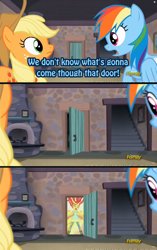 Size: 960x1528 | Tagged: safe, edit, edited screencap, screencap, character:applejack, character:rainbow dash, character:sunset shimmer, episode:my past is not today, episode:the cutie map, equestria girls:rainbow rocks, g4, my little pony: equestria girls, my little pony: friendship is magic, my little pony:equestria girls, comic, exploitable meme, fiery wings, meme, sunset phoenix, that door
