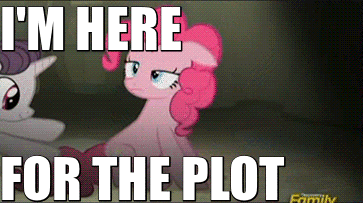 Size: 363x203 | Tagged: safe, edit, edited screencap, screencap, character:fluttershy, character:pinkie pie, character:sugar belle, episode:the cutie map, g4, my little pony: friendship is magic, animated, butt touch, caption, hoof on butt, i watch it for the plot, image macro, meme, meta, non-consensual butt fondling, personal space invasion, plot