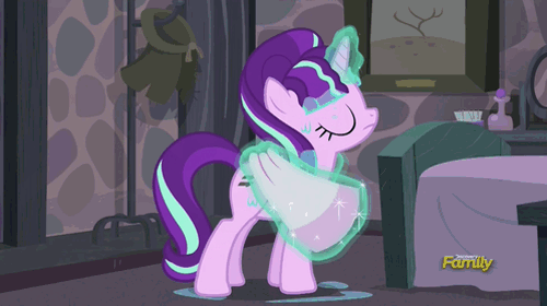 Size: 500x280 | Tagged: safe, edit, edited screencap, screencap, character:fluttershy, character:starlight glimmer, species:pony, species:unicorn, episode:the cutie map, g4, my little pony: friendship is magic, animated, caption, dat towelin', do she got a booty, exploitable meme, female, glimmer glutes, image macro, mare, meme, plot, smiling, surprised, towel, towel flossing, wide eyes