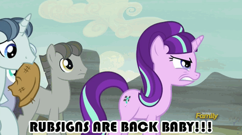 Size: 500x280 | Tagged: safe, edit, screencap, character:party favor, character:starlight glimmer, episode:the cutie map, g4, my little pony: friendship is magic, animated, discovery family, discovery family logo, image macro, meme, rubsign, transformers