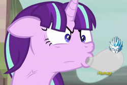 Size: 1075x717 | Tagged: safe, edit, edited screencap, screencap, character:starlight glimmer, episode:the cutie map, g4, my little pony: friendship is magic, angry, blowing, discovery family logo, dragon ball z, female, floppy ears, focus, ghost, image macro, meme, ragelight glimmer, solo, super ghost kamikaze attack, wat