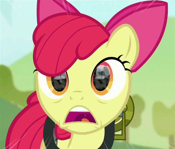 Size: 584x499 | Tagged: safe, edit, screencap, character:apple bloom, episode:bloom and gloom, g4, my little pony: friendship is magic, animated, eye reflection, eyes, for kids, reflection, twitbuster apple bloom