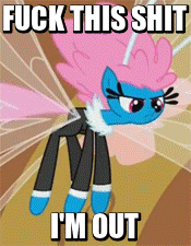 Size: 175x225 | Tagged: safe, edit, edited screencap, screencap, character:seabreeze, species:breezies, episode:it ain't easy being breezies, g4, my little pony: friendship is magic, animated, cropped, flying, gif, i'm out, image macro, male, meme, reaction image, solo, vulgar