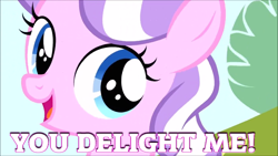 Size: 854x480 | Tagged: safe, edit, edited screencap, screencap, character:diamond tiara, episode:pinkie pride, g4, my little pony: friendship is magic, close-up, cute, diamondbetes, female, happy, open mouth, smiling, solo