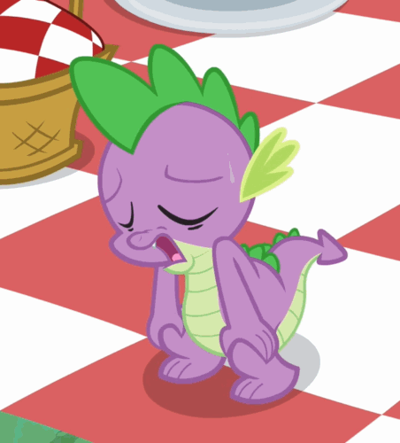 Size: 452x500 | Tagged: safe, edit, edited screencap, screencap, character:spike, episode:a canterlot wedding, g4, my little pony: friendship is magic, animated, cropped, loop, male, panting, picnic blanket, reversed, solo, sweat, tired