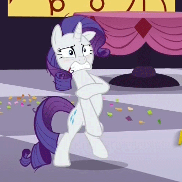 Size: 365x365 | Tagged: safe, edit, edited screencap, screencap, character:rarity, species:pony, episode:make new friends but keep discord, g4, my little pony: friendship is magic, animated, assisted exposure, bipedal, clothing theft, covering, dancing, embarrassed, faec, frown, gritted teeth, implied nudity, loop, naked rarity, reversed, we don't normally wear clothes, wide eyes
