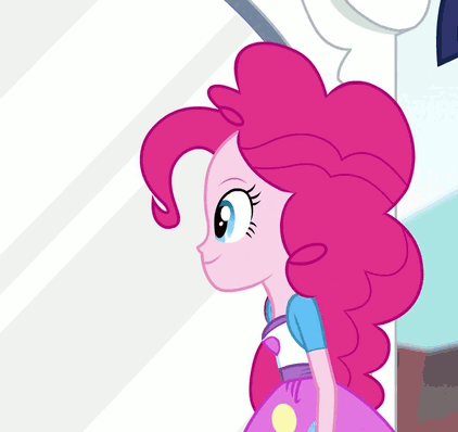 Size: 422x398 | Tagged: safe, edit, edited screencap, screencap, character:pinkie pie, character:twilight sparkle, equestria girls:rainbow rocks, g4, my little pony: equestria girls, my little pony:equestria girls, animated, exploitable meme, grin, meme, messy mane, no face, pinkie sticks her face into the portal meme, portal, solo focus