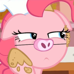 Size: 320x320 | Tagged: safe, edit, screencap, character:pinkie pie, episode:the lost treasure of griffonstone, g4, my little pony: friendship is magic, baking, oink oink oink, pig nose, piggie pie