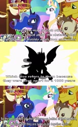 Size: 1265x2047 | Tagged: safe, edit, edited screencap, screencap, character:bon bon, character:button mash, character:carrot cake, character:jeff letrotski, character:lotus blossom, character:meadow song, character:pound cake, character:princess celestia, character:princess luna, character:roseluck, character:ruby pinch, character:spike, character:sweetie drops, character:thunderlane, species:alicorn, species:dragon, species:earth pony, species:pegasus, species:pony, episode:slice of life, g4, my little pony: friendship is magic, colt, female, image macro, male, mare, meme, sisters, stallion