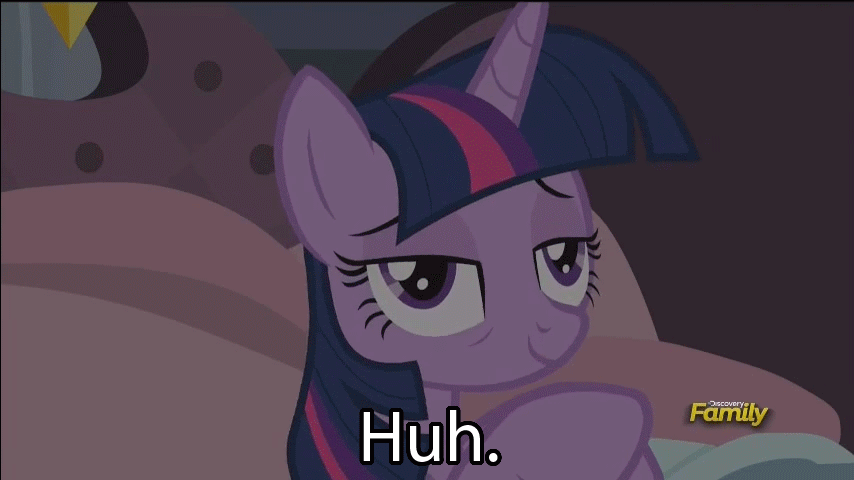 Size: 854x480 | Tagged: safe, edit, edited screencap, screencap, character:spike, character:twilight sparkle, character:twilight sparkle (alicorn), species:alicorn, species:dragon, species:pony, episode:princess spike, g4, my little pony: friendship is magic, animated, bed, caption, derp, discovery family, discovery family logo, female, indoors, loop, mare, one word, sleepy