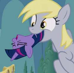 Size: 893x877 | Tagged: safe, edit, edited screencap, screencap, character:derpy hooves, character:twilight sparkle, species:pegasus, species:pony, episode:slice of life, g4, my little pony: friendship is magic, cannibalism, derpypred, female, mare, preylight, vore, wat