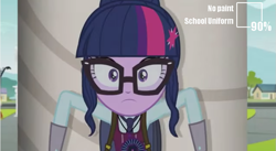 Size: 851x466 | Tagged: safe, edit, screencap, character:twilight sparkle, character:twilight sparkle (scitwi), species:eqg human, equestria girls:friendship games, g4, my little pony: equestria girls, my little pony:equestria girls, camo index, glasses, hiding, konami, magic capture device, metal gear, metal gear solid 3, sneaking