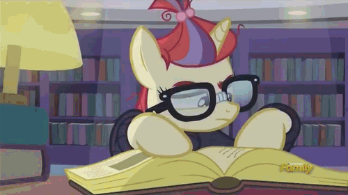 Size: 500x280 | Tagged: safe, edit, edited screencap, screencap, character:discord, character:moondancer, episode:amending fences, g4, my little pony: friendship is magic, animated, book, dancing, discord dance, discovery family logo, frown, funny, gasp, glasses, haycartes' method, library, magic, meme, moon dancer's book, open mouth, reading, running man, shuffle, telekinesis, wide eyes