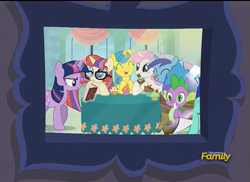 Size: 791x577 | Tagged: safe, edit, edited screencap, screencap, character:lemon hearts, character:lyra heartstrings, character:minuette, character:moondancer, character:spike, character:twilight sparkle, character:twinkleshine, episode:amending fences, episode:dragon quest, g4, my little pony: friendship is magic, book, canterlot six, photo, the saddest picture in equestria