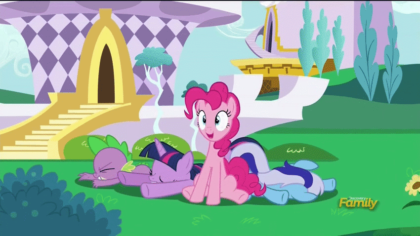 Size: 850x478 | Tagged: safe, edit, edited screencap, screencap, character:minuette, character:pinkie pie, character:scootaloo, character:spike, character:twilight sparkle, character:twilight sparkle (alicorn), species:alicorn, species:dragon, species:earth pony, species:pegasus, species:pony, species:unicorn, episode:amending fences, g4, my little pony: friendship is magic, animated, canterlot, everyone but scootaloo can fly, eyes closed, faceplant, female, filly, frown, looking up, male, mare, pinkie being pinkie, pinkie physics, pinkiecopter, prone, sad, scootaloo can't fly, scootalove denied, smiling, tailcopter, wat, we are going to hell, when you see it, wide eyes