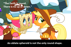 Size: 946x632 | Tagged: safe, edit, edited screencap, screencap, character:applejack, character:pinkie pie, episode:hearth's warming eve, g4, my little pony: friendship is magic, calibri, chancellor puddinghead, duo, map, meta, smart cookie, text